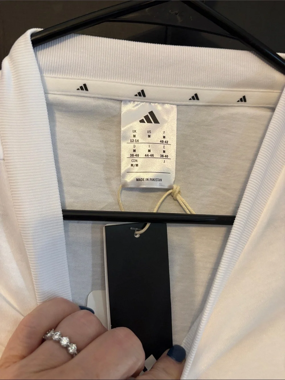 adidas White Short Sleeve Tee with Small Black Logo Stack